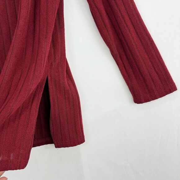 Women’s Red Ribbed Long Sleeve Tunic Top Size L Stretch Knit w/ Side Slits - Picture 11 of 16